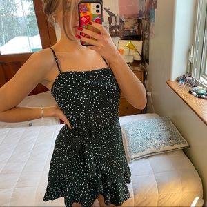 Princess Polly dark green polka dot wrap dress